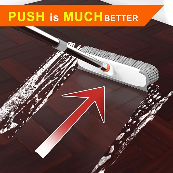 BITOPE 55" Deck Brush Long Handle Scrub Brush with Stiff Bristle 2 in 1 Heavy Duty Floor Scrubber Brush for Cleaning Floor Garage Bathroom Kitchen Wall Patio Concrete Balcony