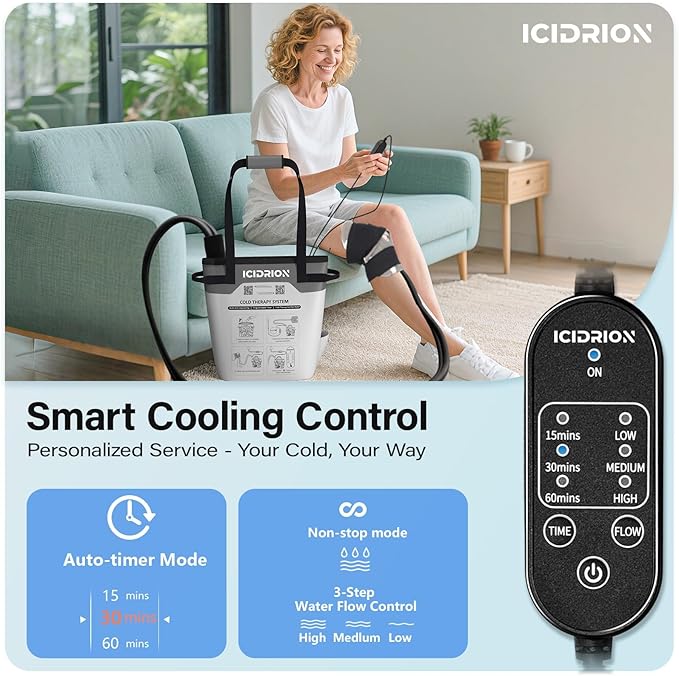 Cold Therapy Machine, Programmable Ice Machine for Knee After Surgery, Portable Knee Replacement Recovery System, Cryotherapy Pain Relief w/Compression Pad (Universal Pad+Machine)