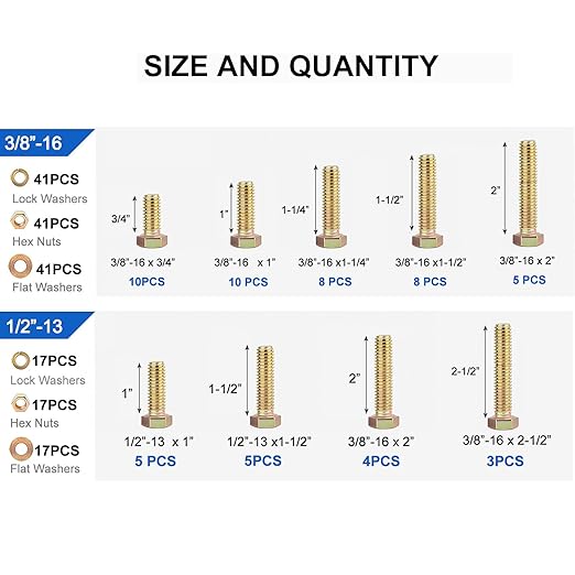 780PCS Haespot 5 to 8 Grade Alloy Steel Heavy Duty Bolt and Nut Assortment Kit, Corrosion-Resistant and Durable,1/4"-20，5/16"-18，3/8"-16, 1/2"-13 Imperial Units Multi-Size, Professional Storage