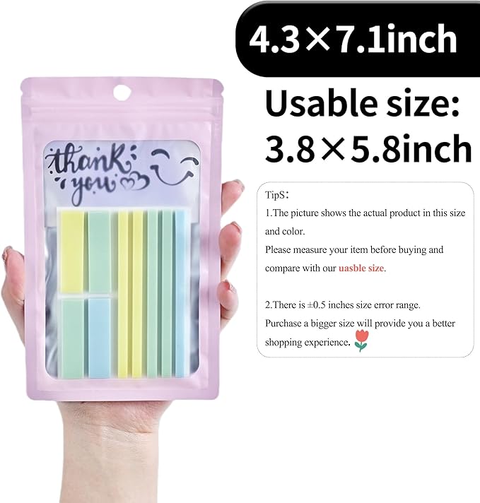 100 Pack Resealable Plastic Bags for Food Storage, Zipper Bags with Clear Front Window, Packaging Pouch for Small Business (Pink, 4.3x7.1 inch)