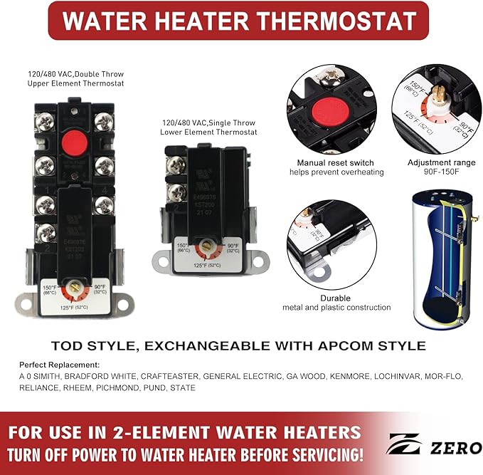Upgraded Z EWH-03 Electric Water Heater Repair Kit - UL Certified | Fits A O Simith Ken-more Whhirl-pool with Upper & Lower Thermostats,Heating Elements,Water Heater Parts,Wrench Included