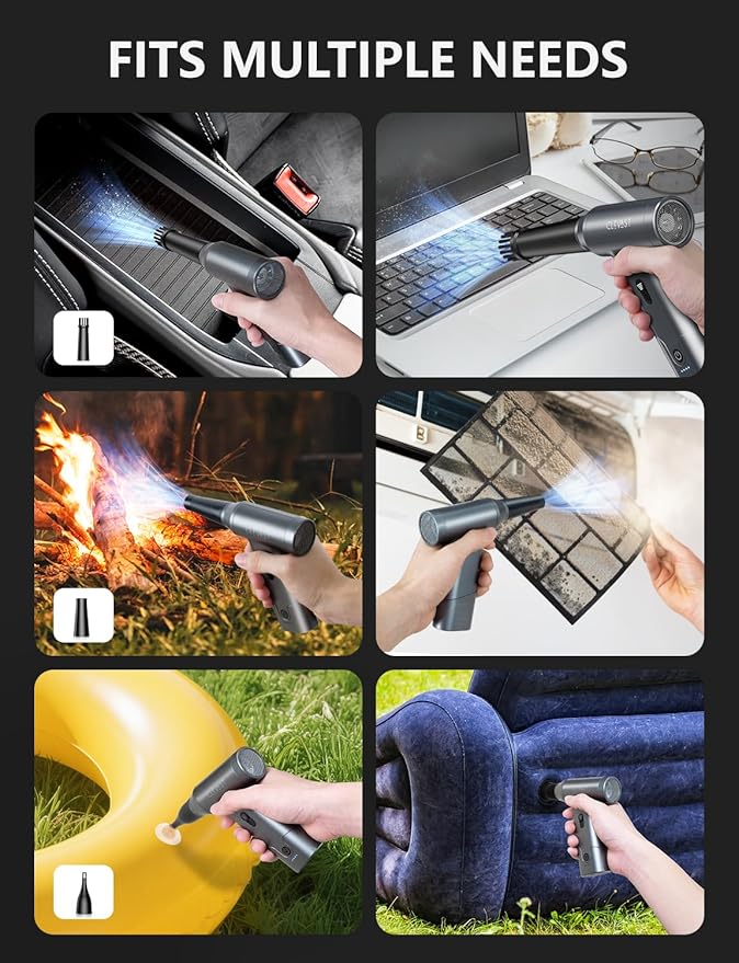 CLEVAST Compressed Air Duster – Super Power Cordless Electric Mini Air Blower, 130,000 RPM Brushless Motor, Stepless Speed Control, Rechargeable for PC, Keyboard, Car, Electronics Cleaning Kit