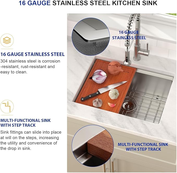 Dcolora 23 Inch Undermount Kitchen Sink Workstation Single Bowl Bar Sinks Stainnless Steel Small Kitchen Sink,DC-UW6723