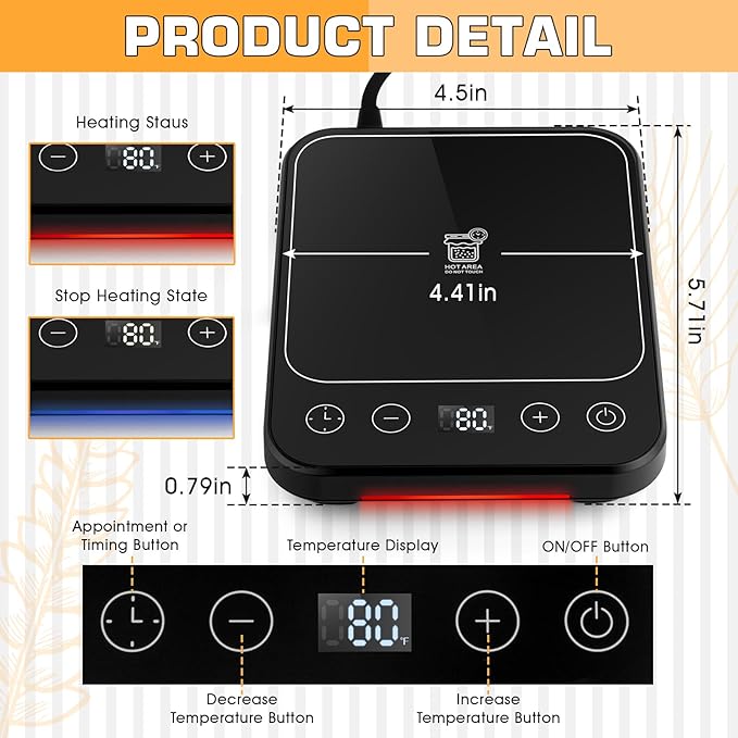 Upgraded Sourdough Starter Warmer, Precise 1°F Thermostat Control (70-100°F) Warming Heating Pad Mat with 0–12H Timer & Auto On/Off, Memory Function, Sourdough Heater Proofing Tool for Home Baking