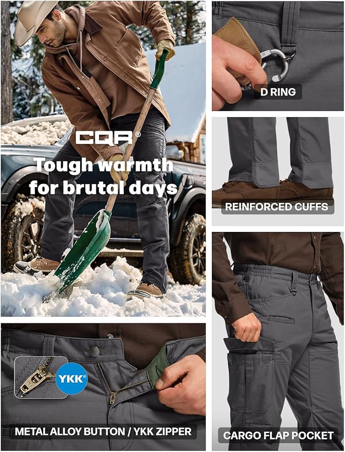 CQR Men's Winter Tactical Cargo Pants, Thermal Fleece Lined Outdoor Snow Ski Hiking Work