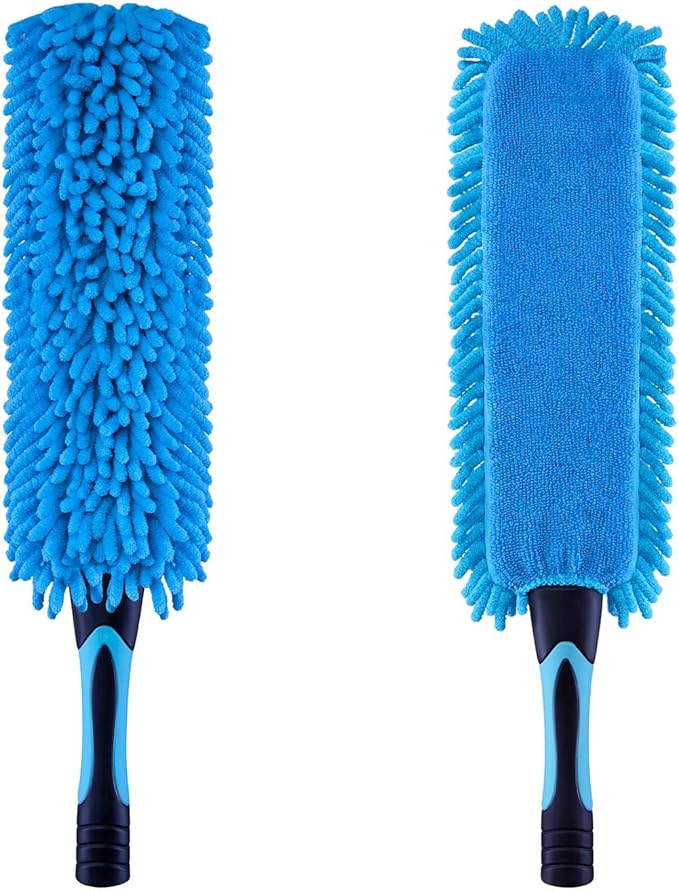 17" Microfiber Flexible Ceiling Fan Duster with Washable Chenille Dusting Cloth, Use by Hand or Attach to Extension Poles (2)