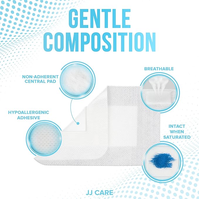 JJ CARE Adhesive Island Dressing [Pack of 100], 2x3 Sterile Bordered Gauze, Breathable Island Wound Dressing, Individually Wrapped Adhesive Gauze Bandages with Non-Stick Central Pad