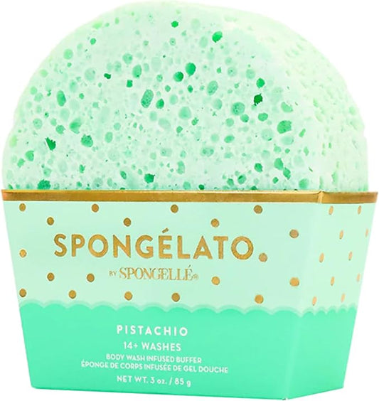 Spongelato Loofah Exfoliating Body Scrubber by Spongelle | Infused with Body Wash | Bath & Shower Loofah for Women | 14+ uses | Pistachio Gelato Inspired