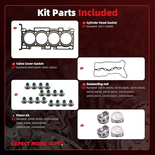 G4KJ 2.4 Engine Rebuild Overhaul Kit Head Gasket Set Piston & Ring Fit for Hyundai Kia Tucson Sportage Sonata Optima Sorento 2.4L 2011-2018