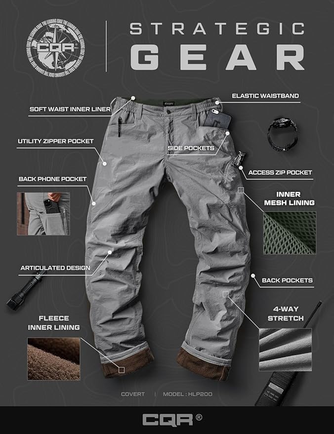 CQR Men's Winter Fleece Lined Pants, Water-Resistant Outdoor Stretch Work Pants, Windproof Casual Pants with Pockets