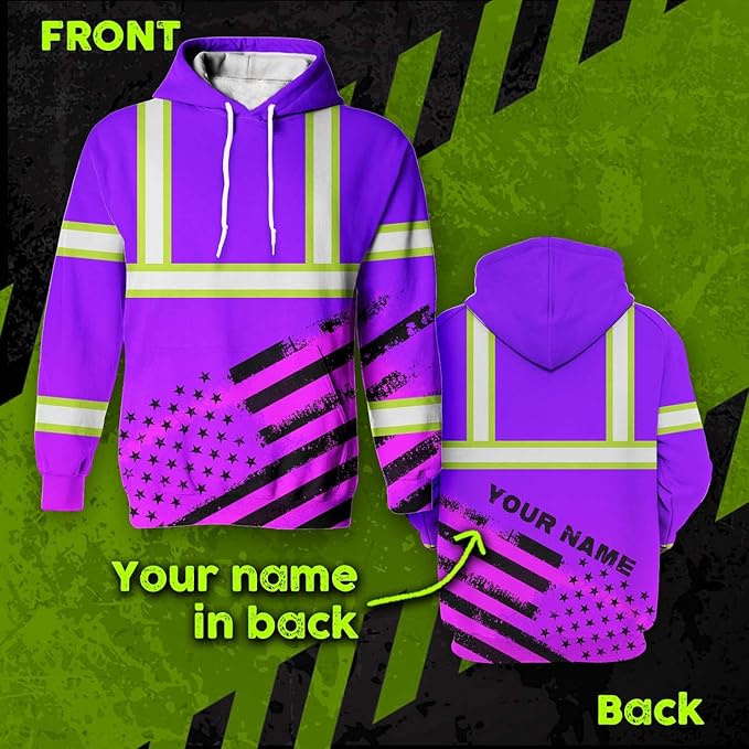 Color US Flag High Visibility Hoodie for Men Women Reflective Tapes Safety Workwear for Worker Runner Patriotic