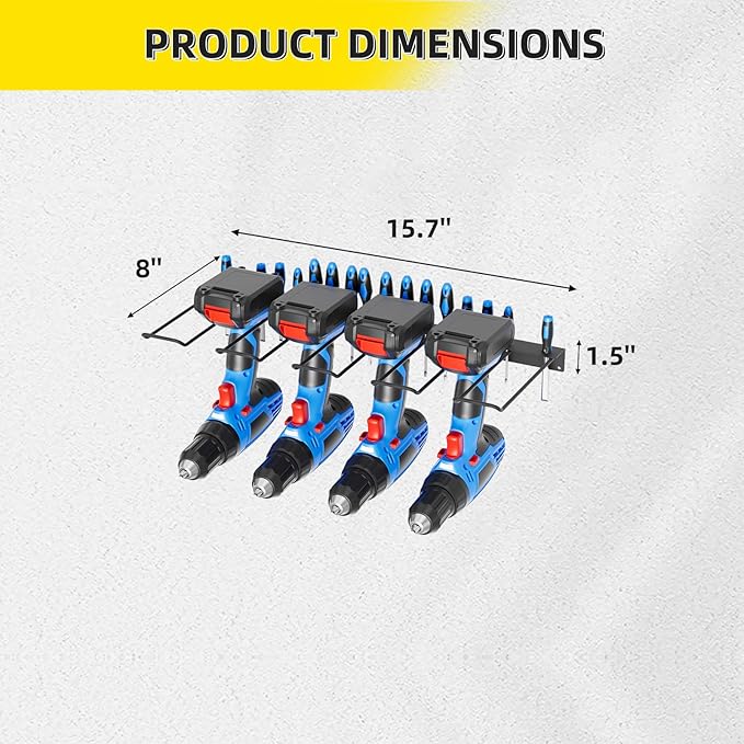 Power Tool Organizer Wall Mount with Charging Station, 4 Drill Holder + 16 screwdrivers, Heavy Duty Storage Utility Racks, Supports 100 lbs,for Garage and Workbench (16 Inch Holder Basic Version)