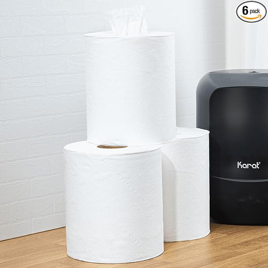 Karat JS-CPW600 2-Ply Center Pull Paper Towels, White, 3600 Sheets/Roll - Case of 6 rolls
