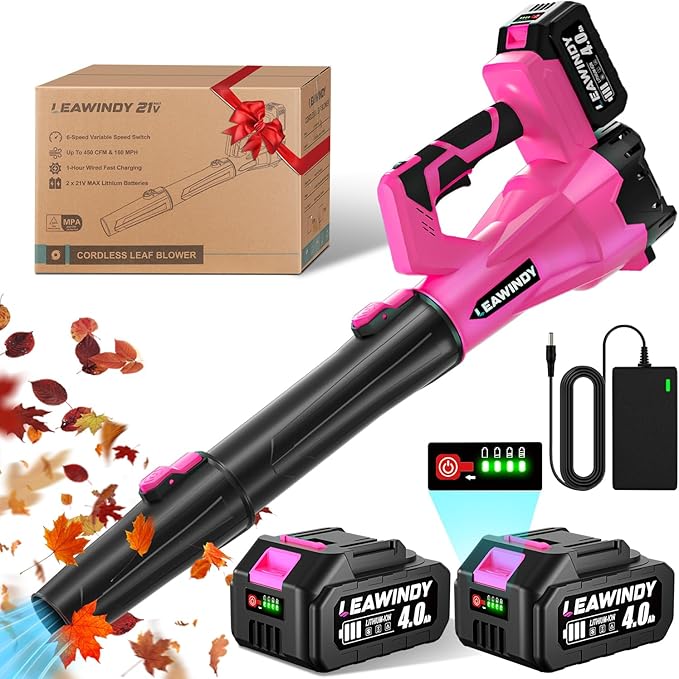 Cordless Leaf Blower, LEAWINDY 21V Battery Leaf Blower with 6-Speed Levels, Handheld Lightweight Blower & 2 Extended Tubes, Snow Blower for Blowing Leaves, Lawn, Garden, Garage, Yard
