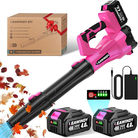 Cordless Leaf Blower, LEAWINDY 21V Battery Leaf Blower with 6-Speed Levels, Handheld Lightweight Blower & 2 Extended Tubes, Snow Blower for Blowing Leaves, Lawn, Garden, Garage, Yard
