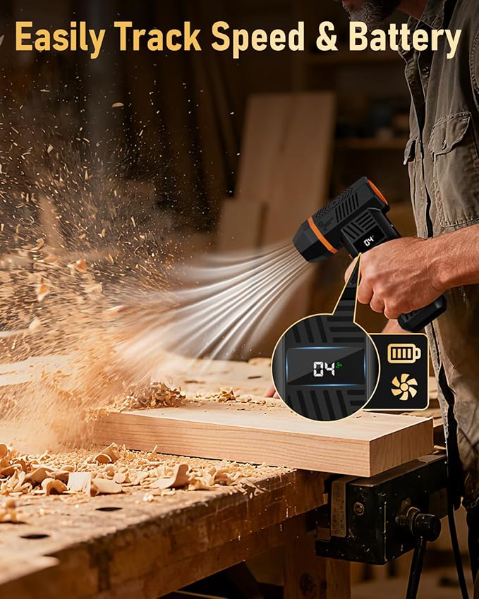 EVEAGE Compressed Air Duster, 180000RPM 4-Gear Adjustable Electric Air Duster with Display Screen & LED Light, 5000mAh Rechargeable Cordless Air Blower for Keyboard/PC/Car/Home Cleaning Reusable