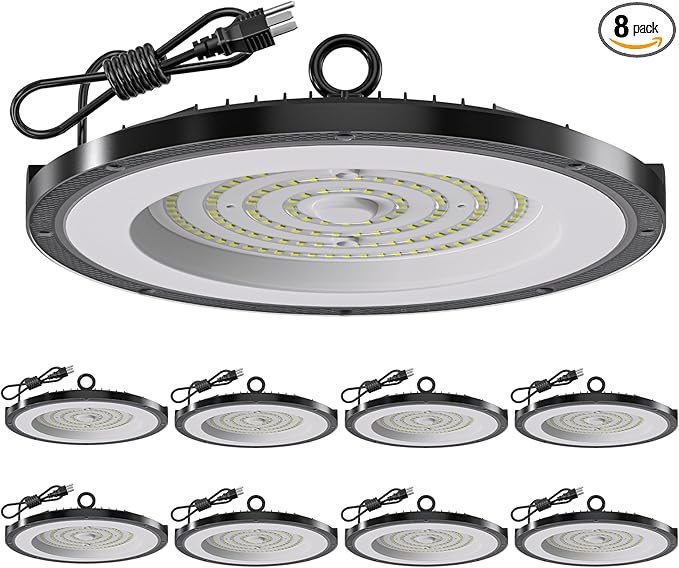 AIKVSXER 200W LED High Bay Light 30000LM UFO Shop Light 6000K Daylight IP65 Waterproof for Warehouse Garage Barn Factory Workshop 5FT Cord with US Plug 8 Pack