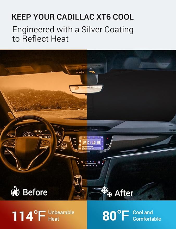 Proadsy Windshield Sun Shade for Cadillac XT6 2020-2023 2024 2025 Foldable Front Sunshade Protector Sun Visor Blocks UV Rays Keep Car Cooler