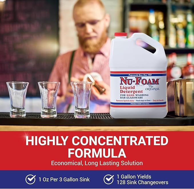 Nu-Foam Low Low Suds Liquid Detergent for Bar Glassware - Original Streak-Free Solution - Hand Washing Bar, Tavern, Brewery Supplies - Concentrated (5 Gallon Pail)
