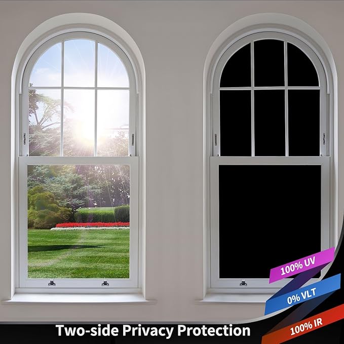 NIDOJP Blackout Window Privacy Film with Tool Kits,100% Sunlight Heat Blocking Windows Cover Tinting Film, Anti UV Scratch Resistant for Home Nursery Bedroom Office Glass