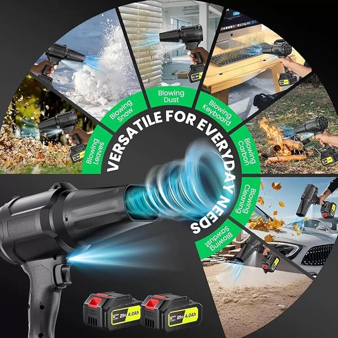 Cordless Leaf Blower 600000 RPM with 2×4.0Ah Batteries and Charger, Handheld Leaf Blower with Ultra-Strong Wind for Yard Maintenance, Lawn Care, Blowing Leaves, Dust, Drying Car, Patio Cleaning
