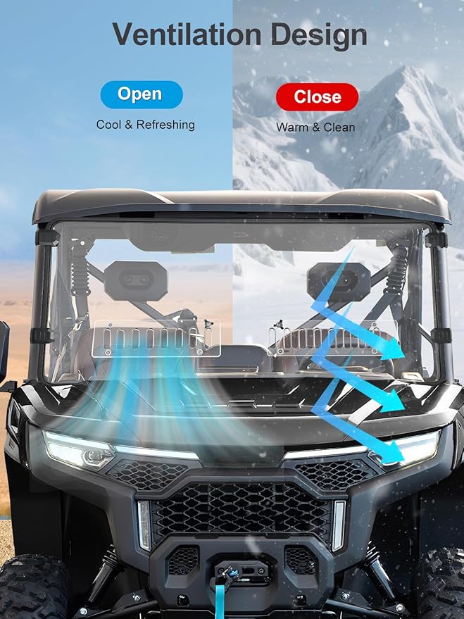 Scratch Resistant & Vented Full Windshield Compatible with CFMOTO UForce U10 Pro & U10 Pro XL 2025, Hard PC Clear Windshield Protects Against Wind, Dust, Dirt, Snow, Rain