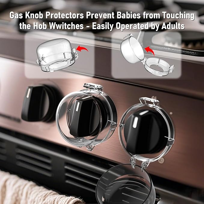 Stove knob Safety Covers for Child Upgraded Unlock Universal Size with Adult Two-Finger, Dual-Key Press Gas Stove Knob Locks Water Resistant Oil Resistant and High Temperature Resistant（5 Pack）
