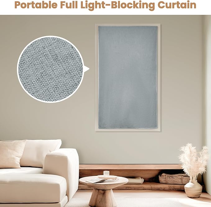 Adhesive Curtain,100% Blackout Curtains, No Drilling, Suitable for Multi-Scenes Privacy Protection (Light Gray - W35 × L60 in)