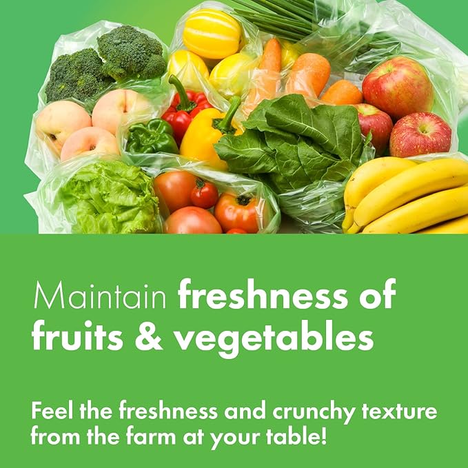 Green Food Storage Bags - M+L Size, 200 Bags, Keep Fresh Produce, Fruits, Vegetables, Flowers, BPA FREE, HDPE, Eco-Friendly