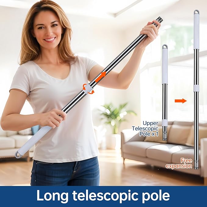 Wall Cleaner Mop with Long Handle, Wall Duster with Extension Pole, 3-in-1 Window Cleaning Kit, Dust Mop with 5 Replacement Pads