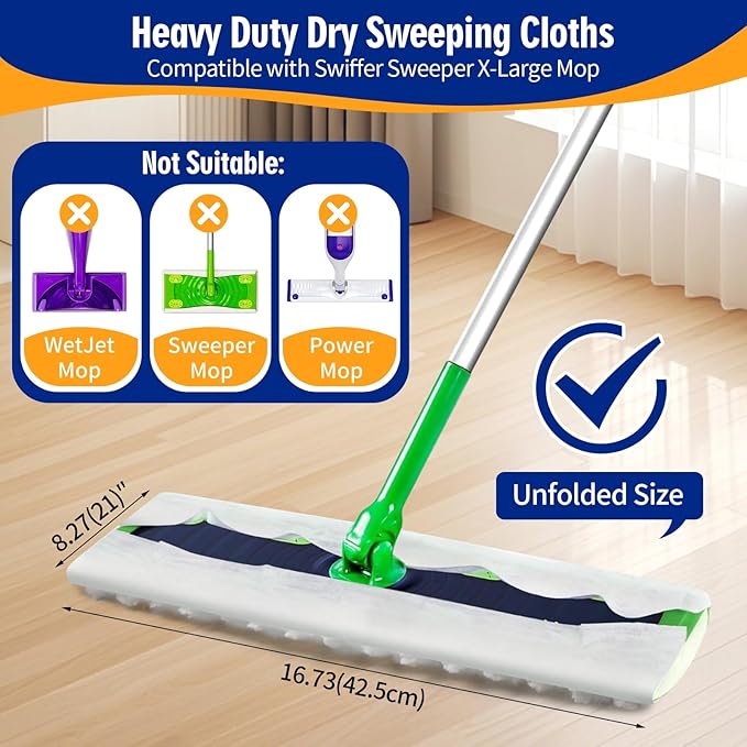 40 Count XL Pet Dry Sweeping Cloth Refills for Swiffer Sweeper XL Mop, Unscented Heavy Duty Dry Pads Refills for Multi-Surface Floor Cleaning