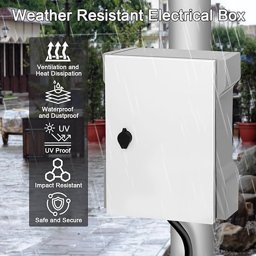 Waterproof Electrical Enclosure 16.1"x13.8"x7.1", Outdoor Electrical Box Weatherproof, Vented Electrical Junction Box Iron Electric Project Box with Reinforced Lock (Grey Iron)