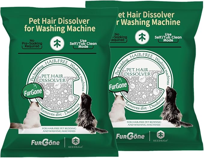 FURGONE × Seedshub Pet Hair Dissolver for Washing Machine, 96.7% Hair Dissolution, Dog Cat Hair | Stain Remover for Laundry, Pets Friendly, 2 Sachets, HE/Top/Front-Load Compatible