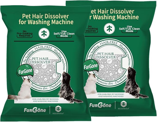 FURGONE × Seedshub Pet Hair Dissolver for Washing Machine, 96.7% Hair Dissolution, Dog Cat Hair | Stain Remover for Laundry, Pets Friendly, 2 Sachets, HE/Top/Front-Load Compatible