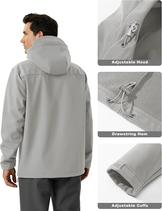 MAGCOMSEN Men's Waterproof Fleece Lined Rain Jacket Lightweight Softshell Raincoat with Hood Winter Hiking Windbreaker