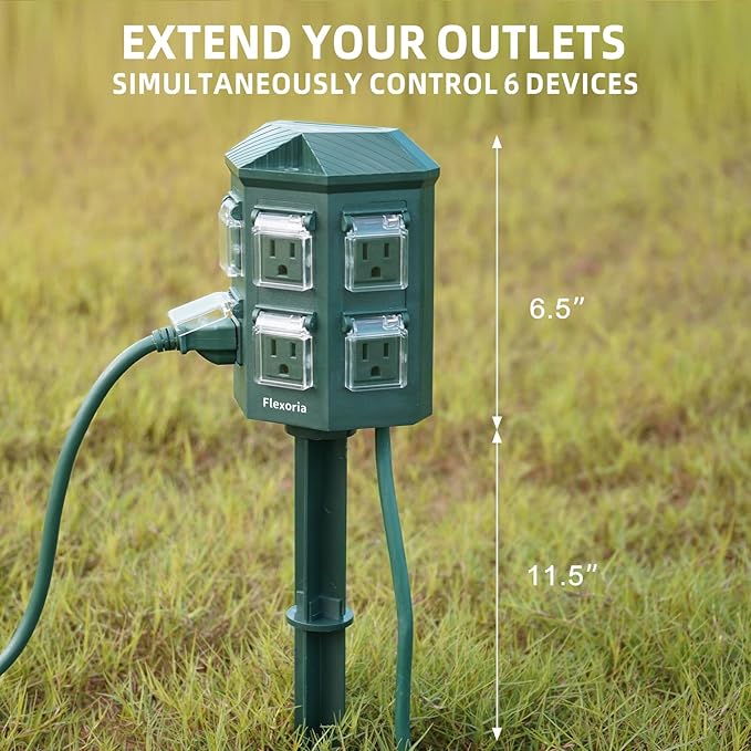 Outdoor Power Strip Waterproof, 50 FT Extension Cord, 6 Grounded Outlets for Halloween/Christmas Decorations and Inflatables, 15A/1875W, ETL Listed