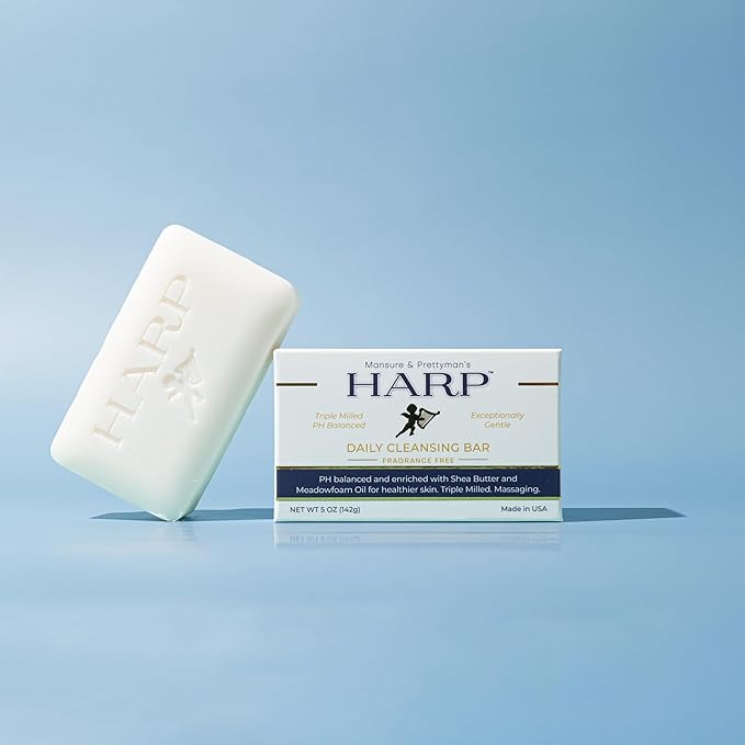 HARP pH-Balanced (5.0-6.0) Body Wash Bar. 100% Syndet. Protects Moisture Barrier For Sensitive, Dry or Irritated skin. + Shea Butter/Borage Oil. Non-Comedogenic. FRAGRANCE FREE