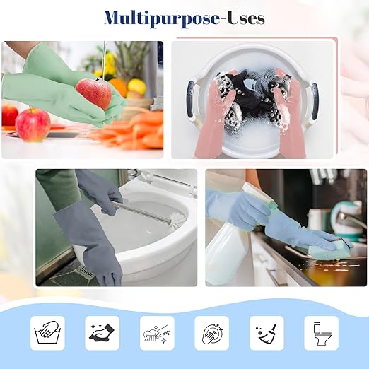 Rubber Kitchen Dishwashing Gloves - 3 Pairs Reusable Household Cleaning Gloves, Flexible and Durable & Non-slip Cleaning Gloves, Great for Kitchen, Bathroom, Laundry (Small, Pink+Blue+Grey)