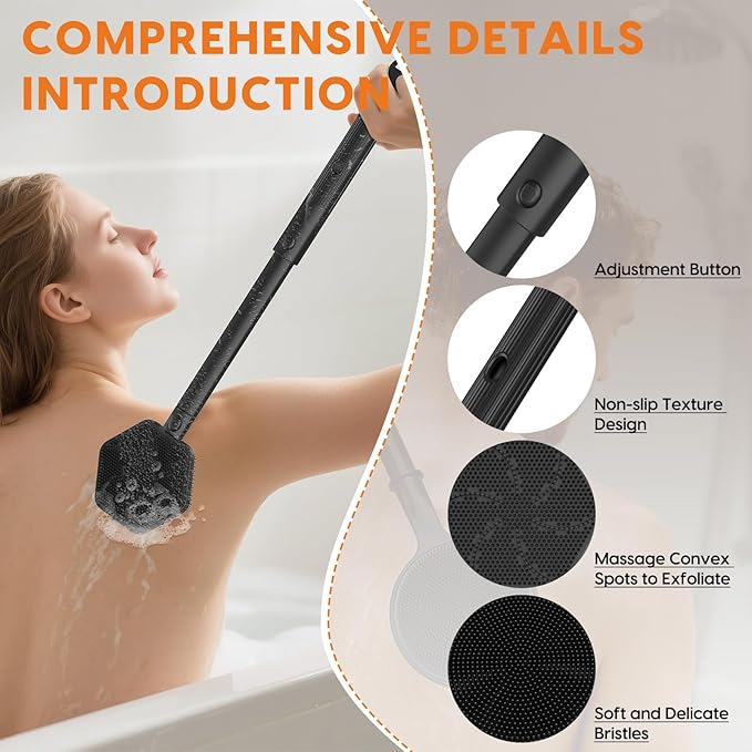 Back Scrubber for Shower, 24in Adjustable Handle Body Brush, Double Sided Shower Brush for Shower Exfoliating and Massage Can Produce Rich Foam, Long Handle Back Scrubber for Men （Circular）