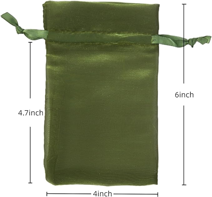 QIANF 20 Pcs Moss Green Small Organza Bags 4X6 inch for Wedding Favors with Drawstring, Mini Mesh Gift Bags Jewelry Pouch for Candy Bridal Shower Party Favor Baby Shower Christmas