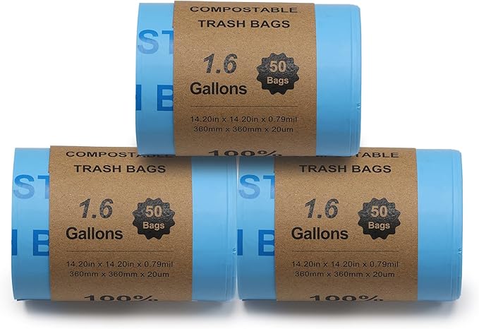 Airthereal Compostable Trash Bags, Kitchen Food Scrap Waste Compostable Trash Bags for R500 Revive Electric Kitchen Composter, OK Compost Home and TUV Certified (1.6 Gallon, 150 Count, Blue)