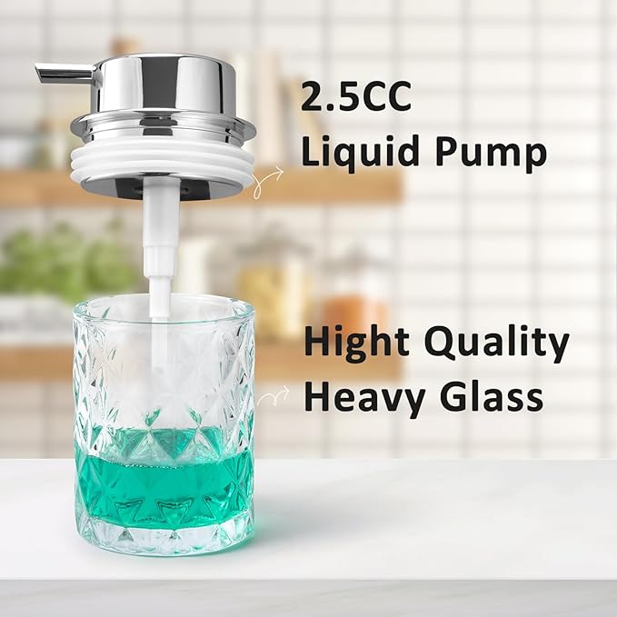 Bathroom Glass Soap Dispenser with Durable Rust-Proof Plastic Liquid Pump (Can't Foam) Hand Lotion Dispenser Antislip Shampoo Kitchen 10oz 2 Pack
