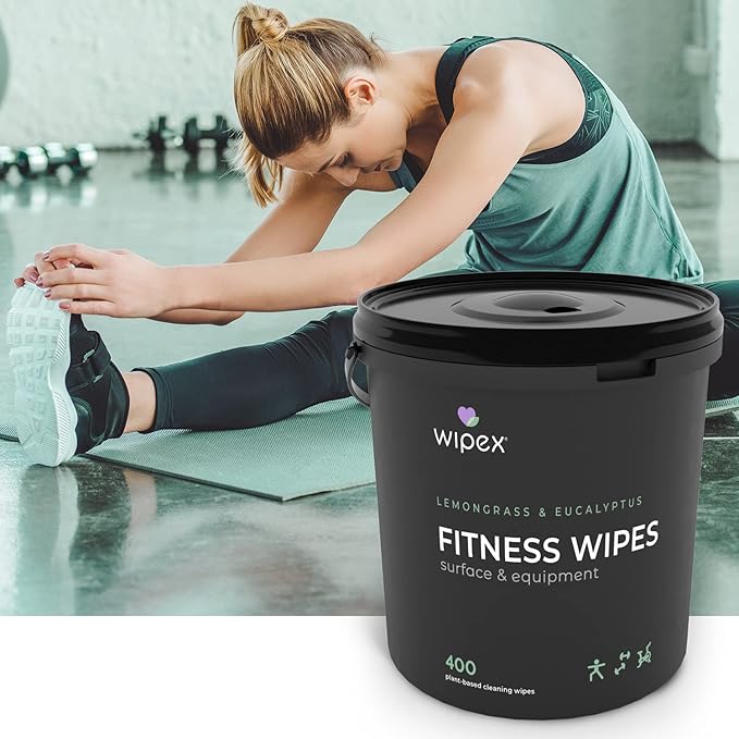 Wipex Yoga Mat Cleaner Wipes - Plant-Based Lemongrass, Eucalyptus & Vinegar Wipes for Gym & Fitness Equipment & All Purpose Gym Cleaning - Safe for Peloton Bikes & Treadmills - 400 Count