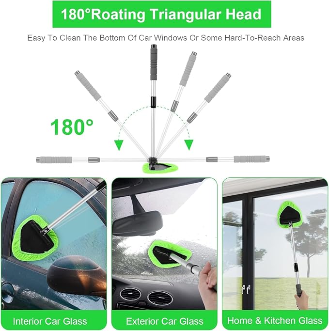 XINDELL 29-inch Windshield Cleaner Tool – Upgrade Large Head Car Interior&Exterior Window Cleaning Kit with Extendable Handle & 4 Microfiber Pads, Auto Wiper Brush for Car, Trucks, SUVs, RVs & Home