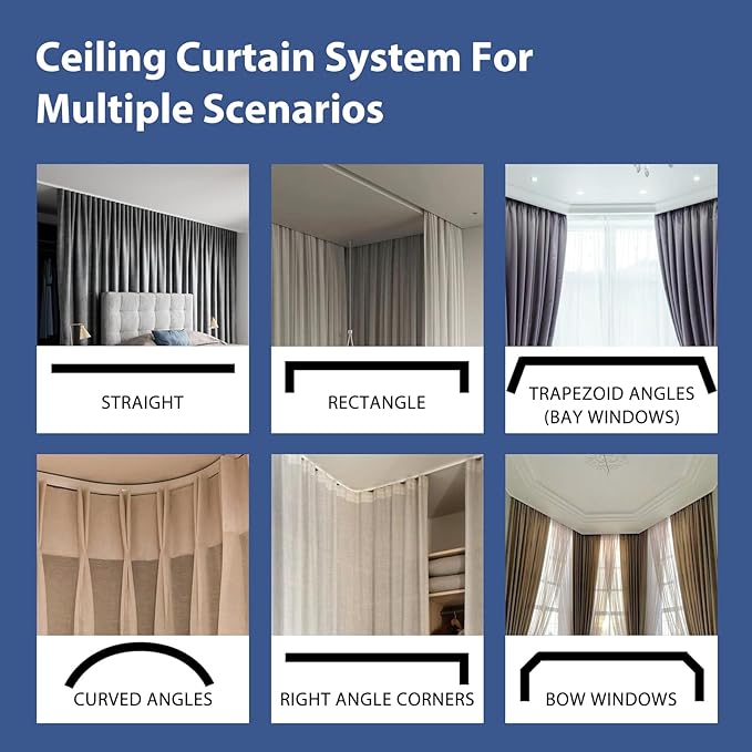 Room Divider Ceiling Mounted Curtains Track Sets Extra Wide Blackout Curtain Flexible Tracks for Bedroom Privacy Partition Separator, 1 Panel Light Grey Drape and White Rail, W10 x H7ft