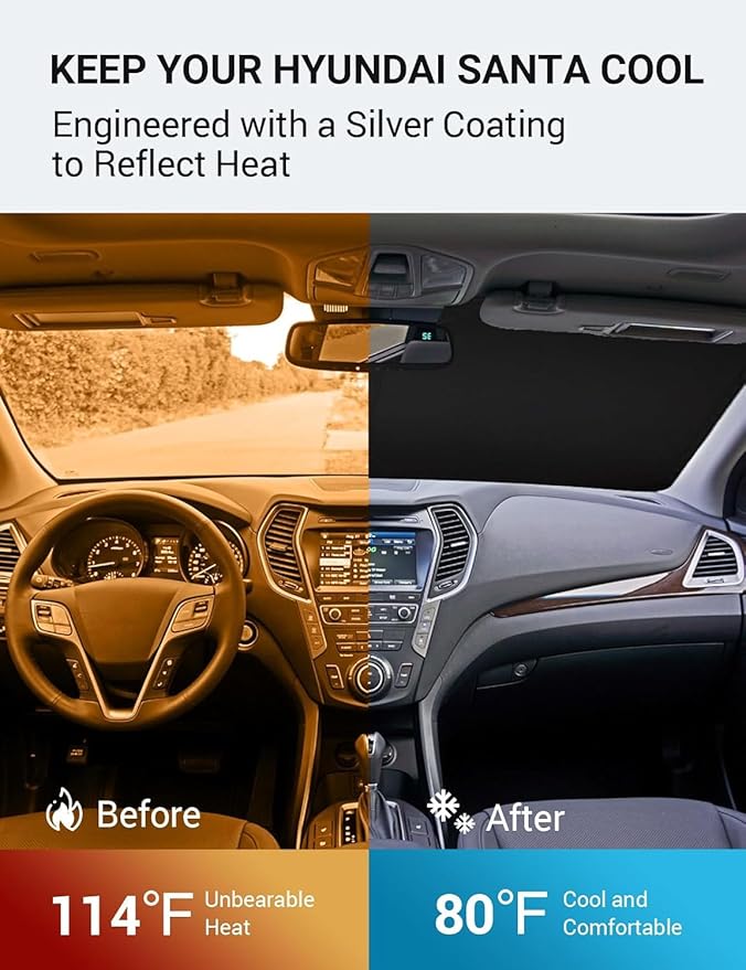 Proadsy Windshield Sun Shade for Hyundai Santa Fe 2013-2018 Foldable Front Sunshade Protector Sun Visor Blocks UV Rays Keep Car Cooler
