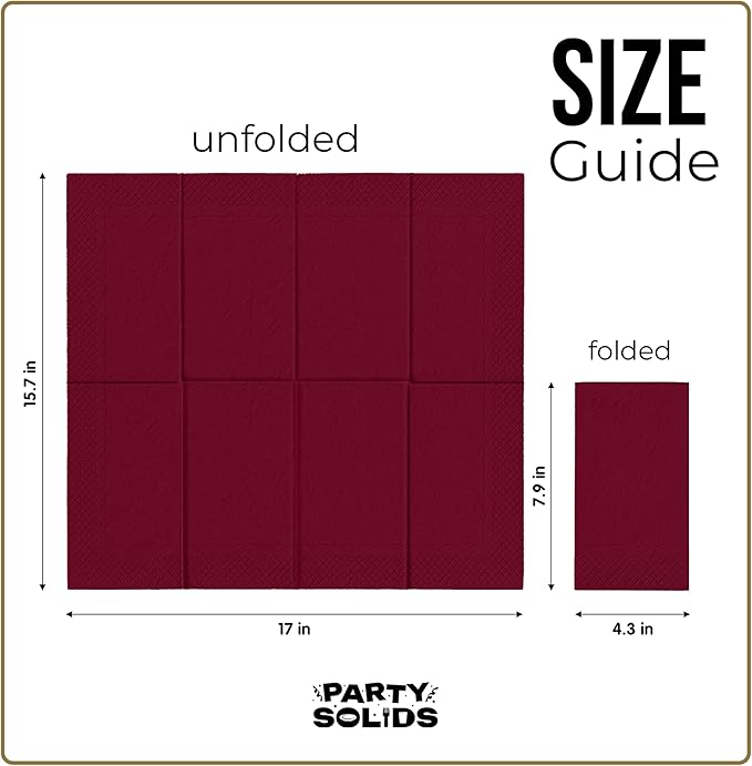 Burgundy Dinner Napkins Disposable 8" x 4" Folded - 40 Pcs 2 Ply Burgundy Napkins Disposable Paper Guest Towels for Bathrooms, Dinners, Everyday Parties & Party Supplies