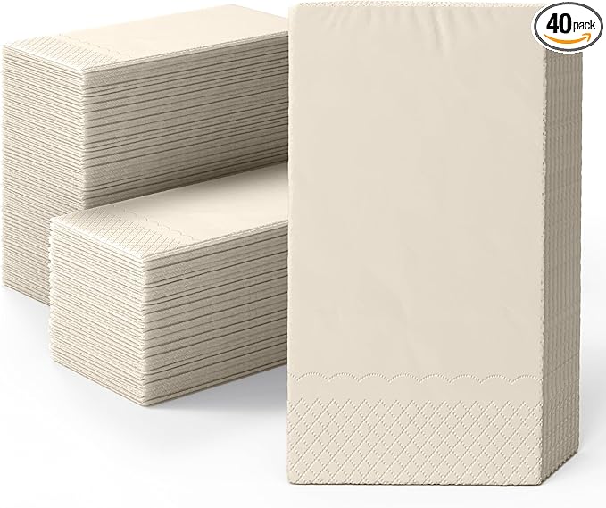 Ivory Dinner Napkins Disposable 8" x 4" Folded - 40 Pcs 2 Ply Ivory Napkins Disposable Paper Guest Towels for Bathrooms, Dinners, Everyday Parties & Party Supplies