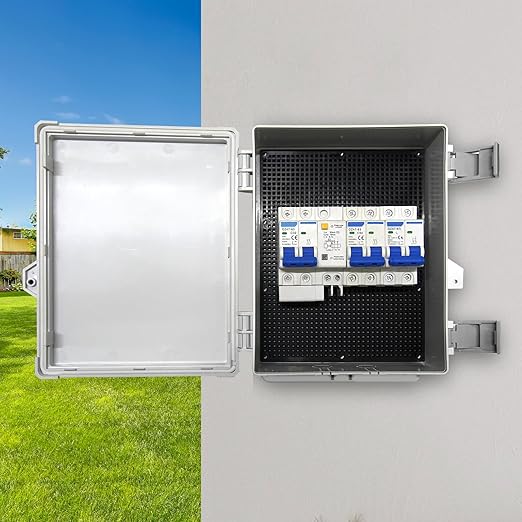 Electrical Junction Box 11"x7.4"x5" ABS Waterproof Enclosure Plastic Weatherproof Project Box with Internal Mounting Panel Hinged Cover (Grey Plastic)