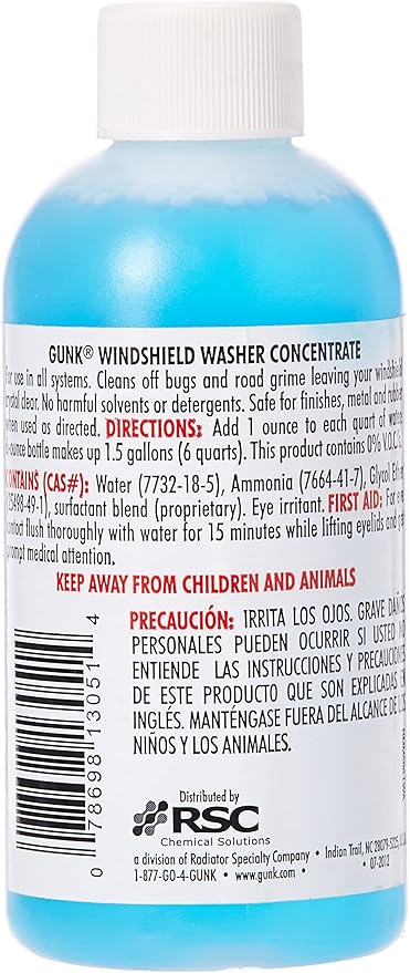 Gunk M506 Concentrated Windshield Washer Solvent with Ammonia - 6 fl. oz., Blue
